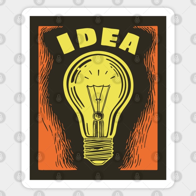 Bright Idea Lightbulb Vintage Linocut Graphic Sticker by TuncGK